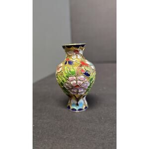 Mini Vintage Cloisonne Metal Flower Vase Small Floral Enamel Bud Art Decor